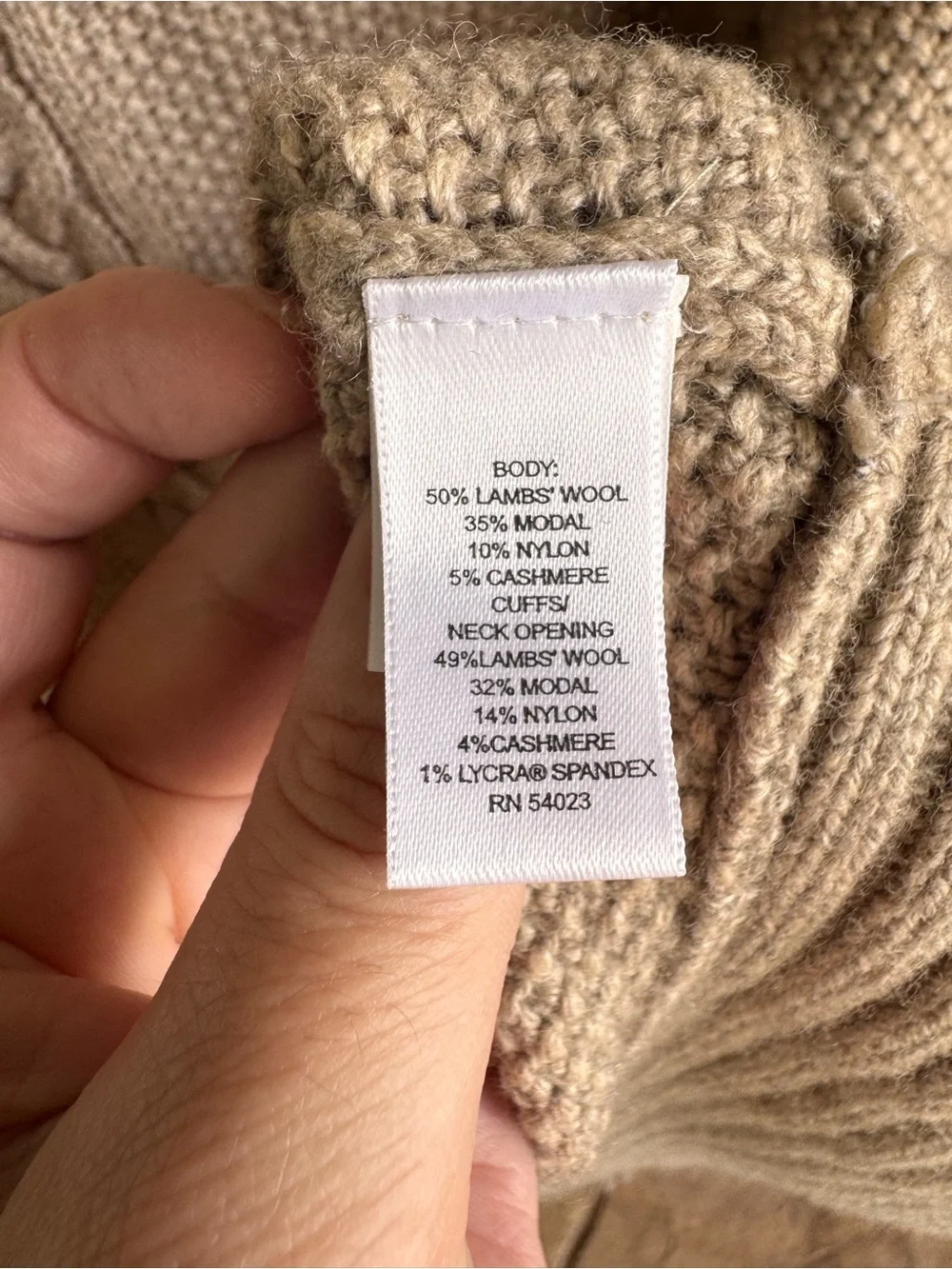 Banana Republic Cable Knit Sweater Dress XL Taupe Lambswool Cashmere Blend